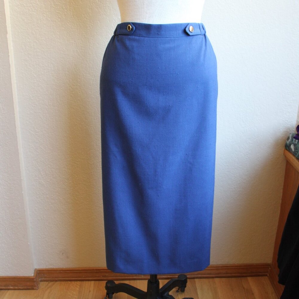 Vintage 80's Orvis Navy Blue Preppy Straight Midi Skirt 12